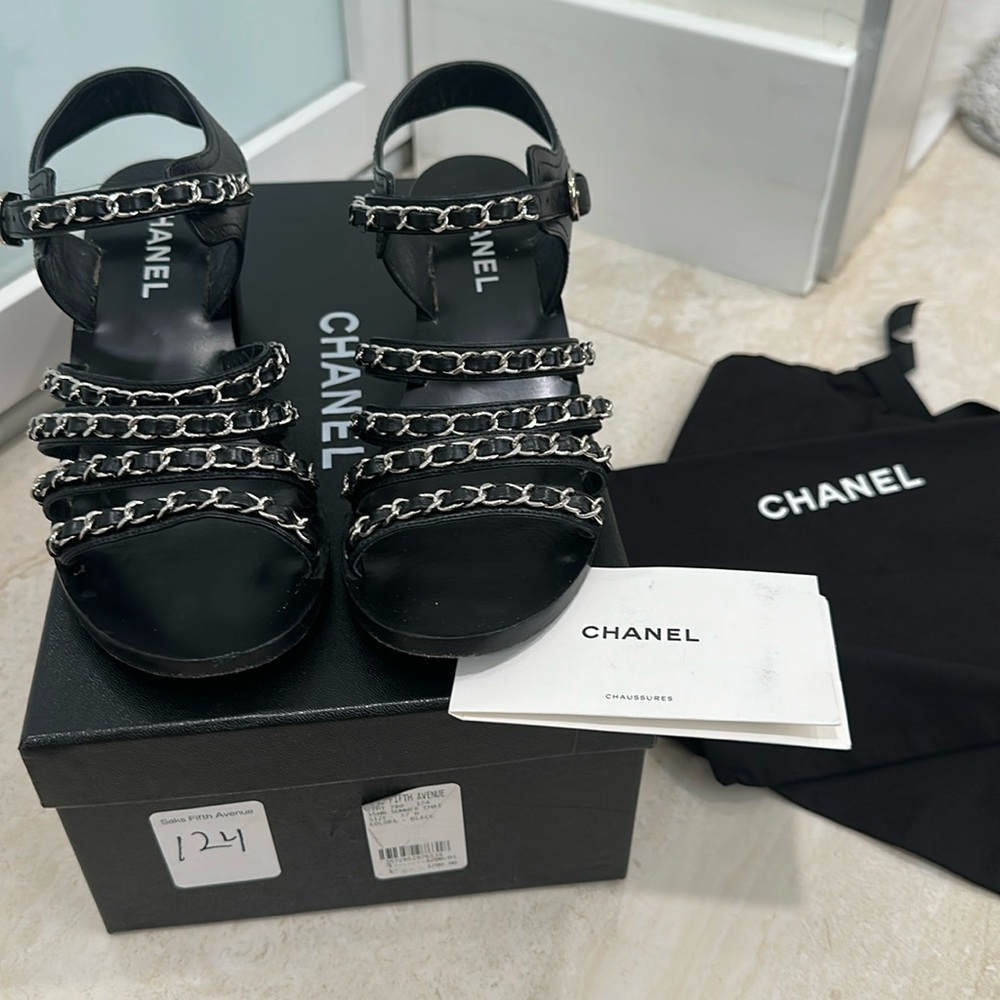 Chanel Black Chain Strap Women's Sandals